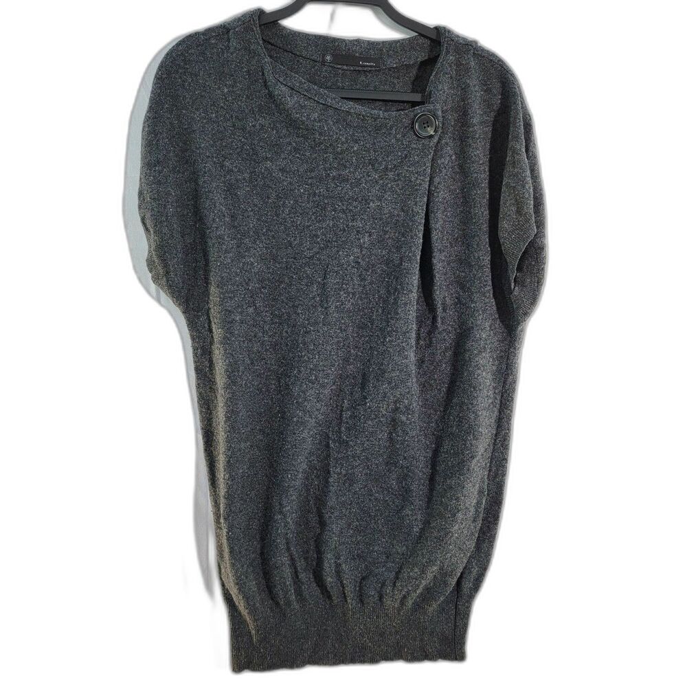 R.Company Grey Mini Dress Ribbed Bottom Hem & Half Sleeves Button Neck Line Sz M